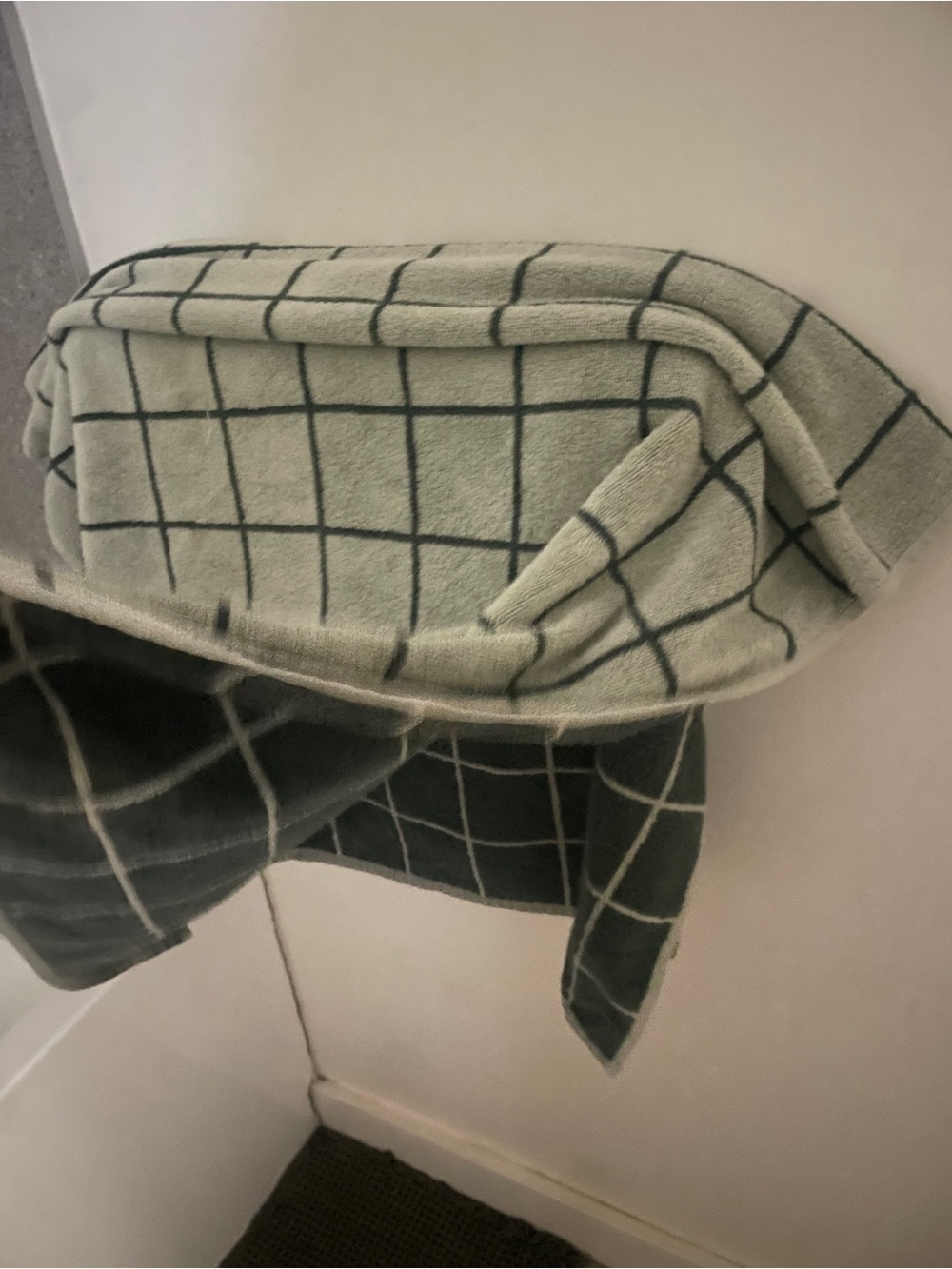 2 Brooklinen Sage Green Grid Throw Bath towels